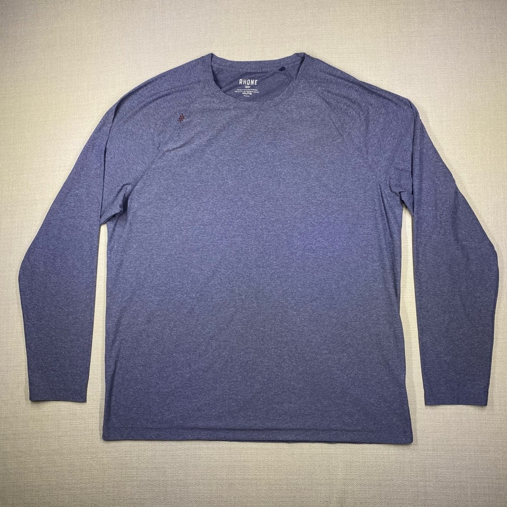 Rhone Mens Reign Long Sleeve Shirt Performance Stretch Heathered Blue Purple XXL